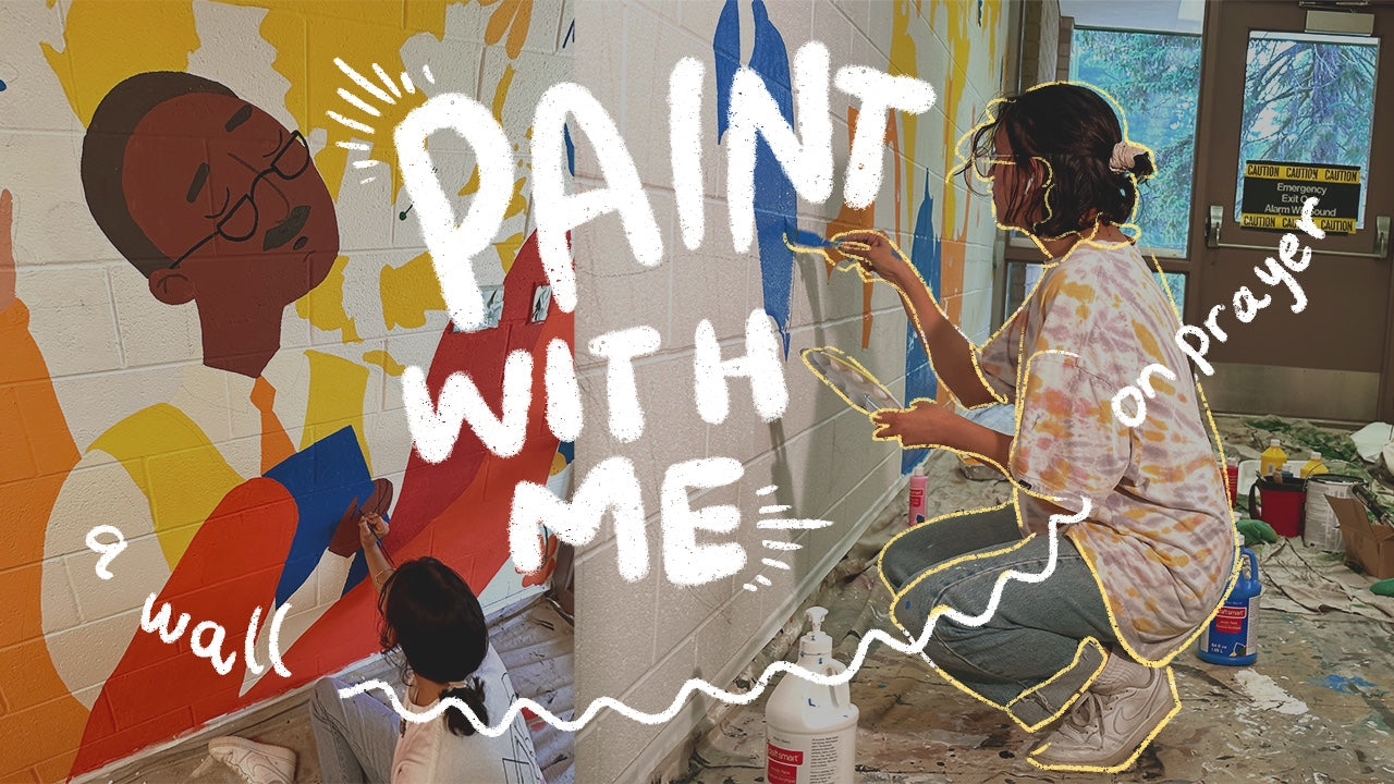 Painting a prayer wall mural for Andrews Academy